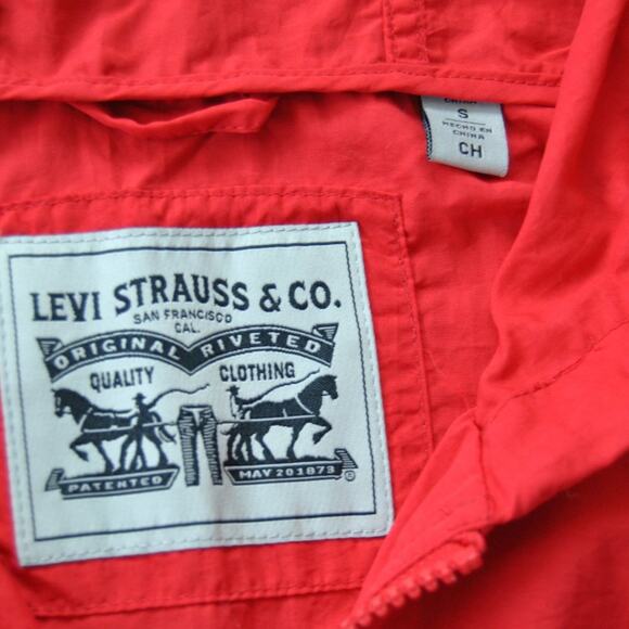 Levi Strauss & Co. Small Red White & Blue Hooded Quarter Zip Windbreaker Jacket - Picture 5 of 6
